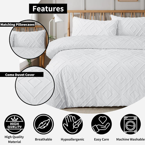 OLIVIA ROCCO Como Tufted Duvet Cover Set With Pillowcases Grey Natural White Easy Care