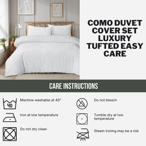 OLIVIA ROCCO Como Tufted Duvet Cover Set With Pillowcases Grey Natural White Easy Care