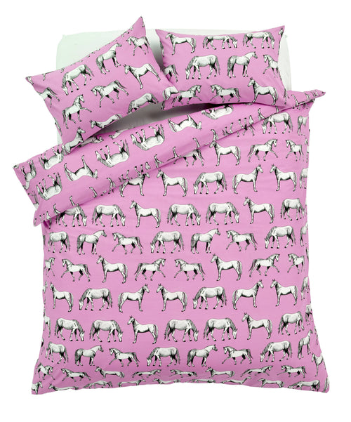 OLIVIA ROCCO Horses Design Cotton Rich Duvet Set Single and Double Sizes Bold Colours