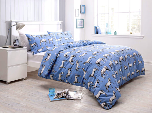 OLIVIA ROCCO Horses Design Cotton Rich Duvet Set Single and Double Sizes Bold Colours