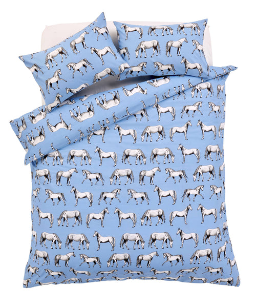 OLIVIA ROCCO Horses Design Cotton Rich Duvet Set Single and Double Sizes Bold Colours