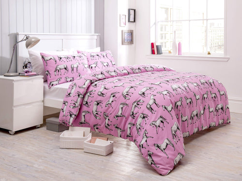 OLIVIA ROCCO Horses Design Cotton Rich Duvet Set Single and Double Sizes Bold Colours