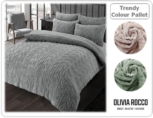 OLIVIA ROCCO Leaf Print Teddy Duvet Set With Reversible Sherpa Fleece Ultra Soft Winter