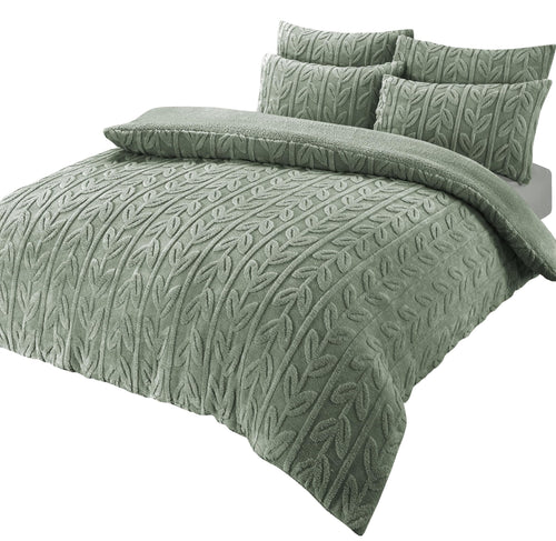 OLIVIA ROCCO Leaf Print Teddy Duvet Set With Reversible Sherpa Fleece Ultra Soft Winter