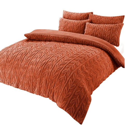 OLIVIA ROCCO Leaf Print Teddy Duvet Set With Reversible Sherpa Fleece Ultra Soft Winter