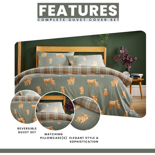 OLIVIA ROCCO Highland Cow Super Soft Flannel Duvet Cover Set With Pillowcases Warm Cosy