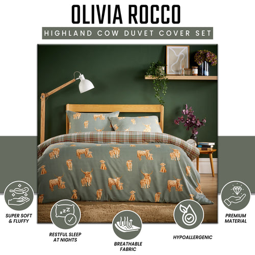 OLIVIA ROCCO Highland Cow Super Soft Flannel Duvet Cover Set With Pillowcases Warm Cosy