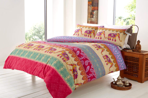 OLIVIA ROCCO Elly Duvet Set Cotton Rich Indian Elephant Design In Bold Colours Available