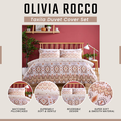 OLIVIA ROCCO Taxila Duvet Cover Set Easy Care Reversible Cotton Mix Super Soft for Everyday Luxury Hotel-Style