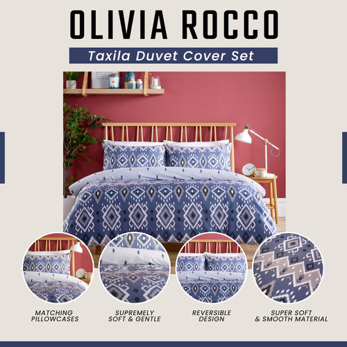OLIVIA ROCCO Taxila Duvet Cover Set Easy Care Reversible Cotton Mix Super Soft for Everyday Luxury Hotel-Style