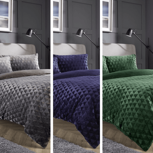 OLIVIA ROCCO Geometric Reversible Teddy Bear Faux Fur Duvet Set Ultra Soft Bedding