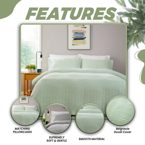 OLIVIA ROCCO Belgravia Sage Green Microfibre Duvet Cover Set With Pillowcases Easy Care