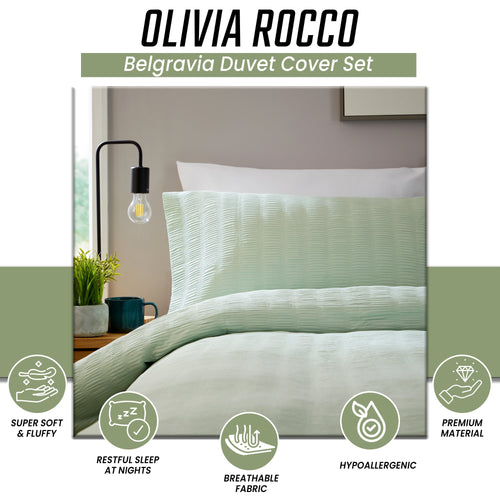 OLIVIA ROCCO Belgravia Sage Green Microfibre Duvet Cover Set With Pillowcases Easy Care
