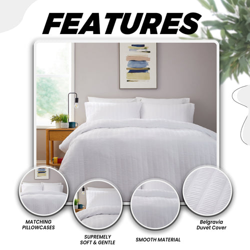 OLIVIA ROCCO Belgravia White Microfibre Duvet Cover Set With Pillowcases Soft Easy Care