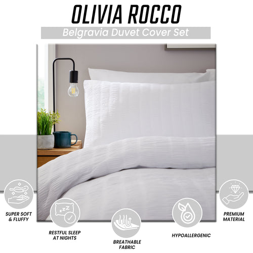OLIVIA ROCCO Belgravia White Microfibre Duvet Cover Set With Pillowcases Soft Easy Care