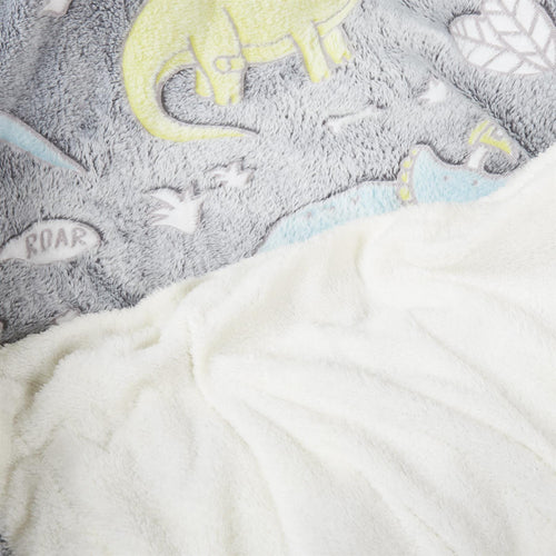 OLIVIA ROCCO Dinosaur Glow In The Dark Teddy Fleece Duvet Set With Bed Throw And Cushion