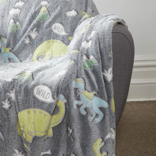 OLIVIA ROCCO Dinosaur Glow In The Dark Teddy Fleece Duvet Set With Bed Throw And Cushion