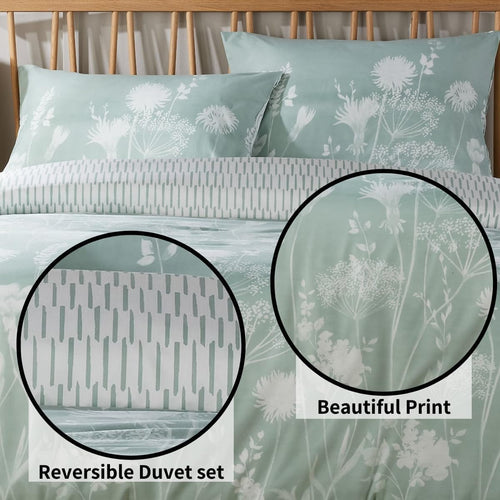 OLIVIA ROCCO Duvet Cover Set Meadow Sage Green Printed Reversible Quilted Easy Care