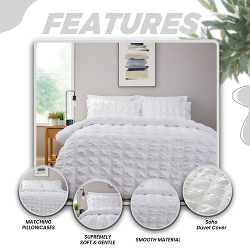 OLIVIA ROCCO Duvet Cover Set Microfibre Quilted White With Pillowcases Easy Care Bedding