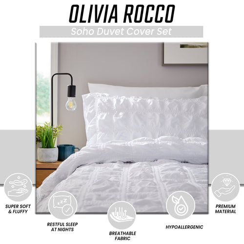 OLIVIA ROCCO Duvet Cover Set Microfibre Quilted White With Pillowcases Easy Care Bedding