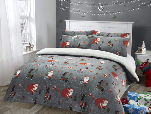 OLIVIA ROCCO Duvet Set Santa Christmas Presents Reversible Teddy Fleece for Everyday Luxury Hotel-Style