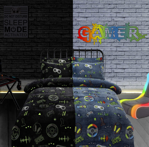 OLIVIA ROCCO Glow In The Dark Teddy Fleece Duvet Set For Kids Winter Warm Cosy Bedding