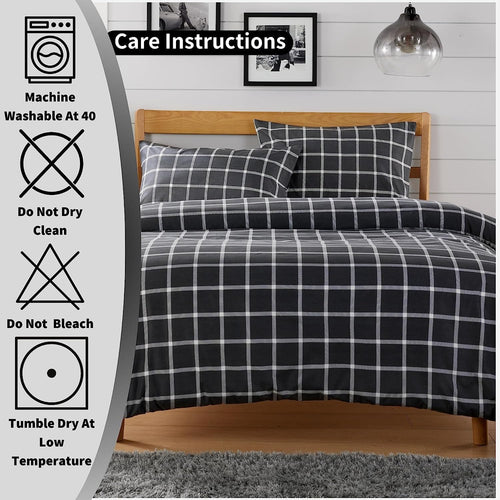 OLIVIA ROCCO Grey Check Reversible Duvet Cover Set Breathable Microfibre Easy Care