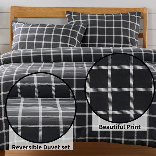 OLIVIA ROCCO Grey Check Reversible Duvet Cover Set Breathable Microfibre Easy Care
