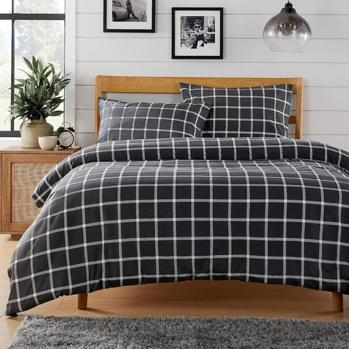 OLIVIA ROCCO Grey Check Reversible Duvet Cover Set Breathable Microfibre Easy Care