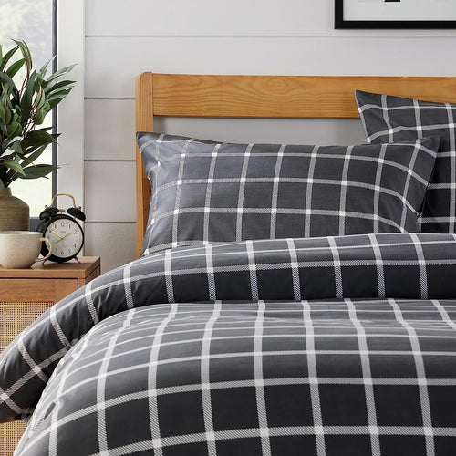 OLIVIA ROCCO Grey Check Reversible Duvet Cover Set Breathable Microfibre Easy Care