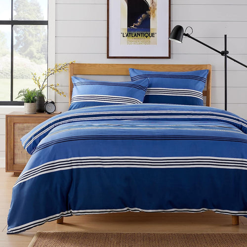 OLIVIA ROCCO Harlow Stripes Blue Duvet Cover Set With Pillowcases Breathable Microfibre for Easy-Care Everyday Luxury