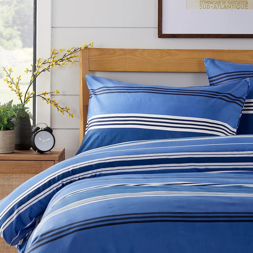 OLIVIA ROCCO Harlow Stripes Blue Duvet Cover Set With Pillowcases Breathable Microfibre for Easy-Care Everyday Luxury