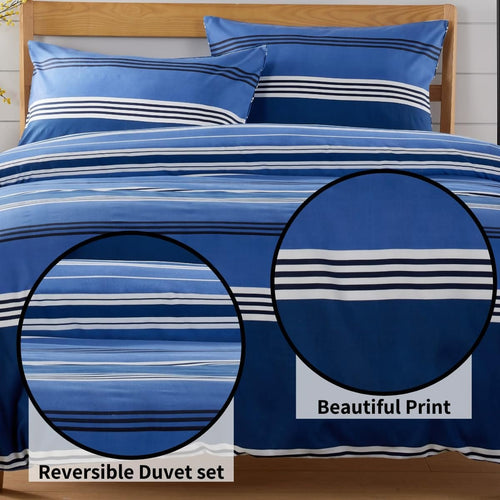 OLIVIA ROCCO Harlow Stripes Blue Duvet Cover Set With Pillowcases Breathable Microfibre for Easy-Care Everyday Luxury