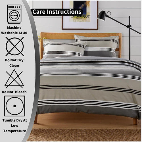OLIVIA ROCCO Harlow Stripes Grey Reversible Quilted Duvet Cover Set With Button Closure