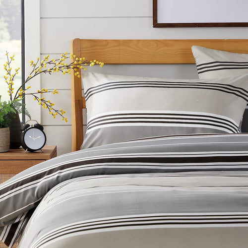 OLIVIA ROCCO Harlow Stripes Grey Reversible Quilted Duvet Cover Set With Button Closure