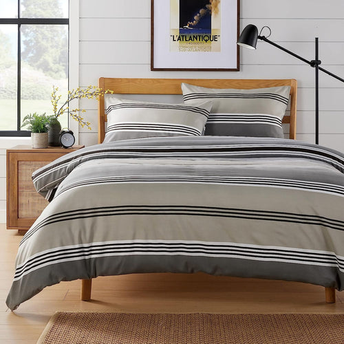 OLIVIA ROCCO Harlow Stripes Grey Reversible Quilted Duvet Cover Set With Button Closure