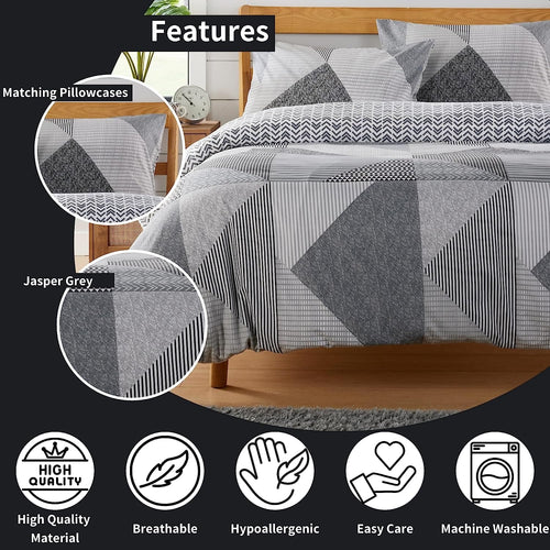 OLIVIA ROCCO Jasper Grey Printed Reversible Quilted Duvet Cover Set With Button Closure