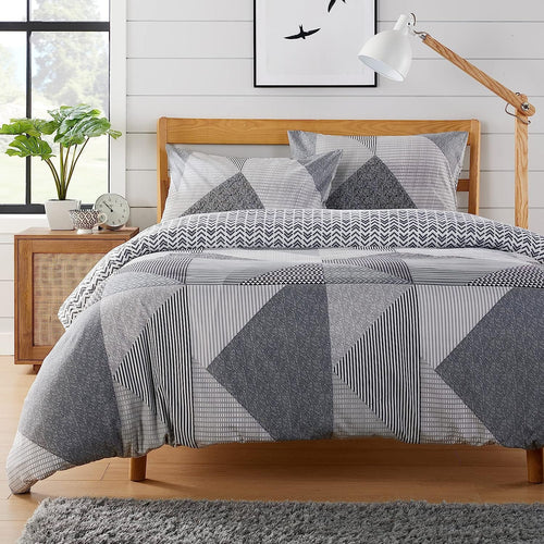 OLIVIA ROCCO Jasper Grey Printed Reversible Quilted Duvet Cover Set With Button Closure