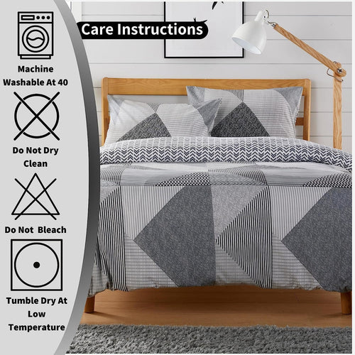 OLIVIA ROCCO Jasper Grey Printed Reversible Quilted Duvet Cover Set With Button Closure