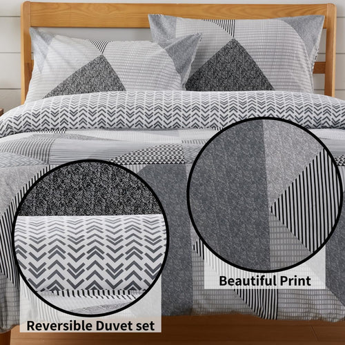 OLIVIA ROCCO Jasper Grey Printed Reversible Quilted Duvet Cover Set With Button Closure