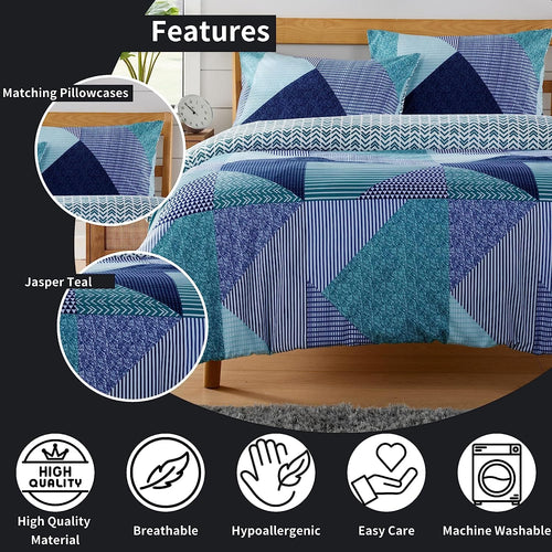 OLIVIA ROCCO Jasper Teal Printed Duvet Cover Set Easy Care With Button Closure for a Hotel-Style Bedroom Refresh