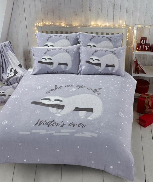 OLIVIA ROCCO Lazy Sloth Teddy Fleece Duvet Set With Matching Throw And Cushions Luxurious