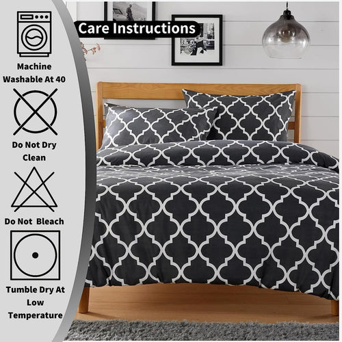OLIVIA ROCCO Marrakesh Grey Printed Duvet Cover Set Easy Care With Pillowcases Hotel-Quality Super Soft Finish