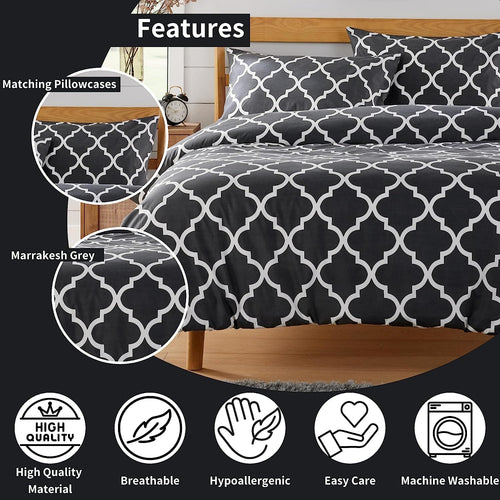 OLIVIA ROCCO Marrakesh Grey Printed Duvet Cover Set Easy Care With Pillowcases Hotel-Quality Super Soft Finish