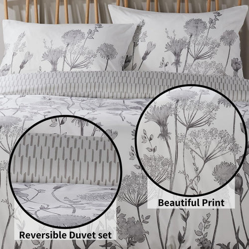 OLIVIA ROCCO Meadow Grey Reversible Duvet Cover Set With Pillowcases Breathable Microfibre for Everyday Luxury Hotel-Style