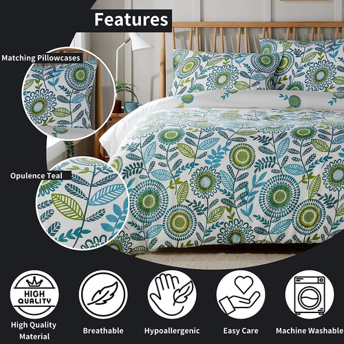 OLIVIA ROCCO Opulence Teal Printed Reversible Duvet Cover Set With Button Closure Single
