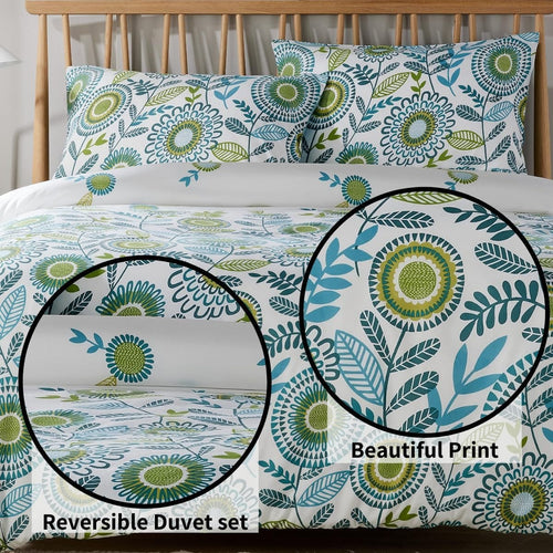 OLIVIA ROCCO Opulence Teal Printed Reversible Duvet Cover Set With Button Closure Single