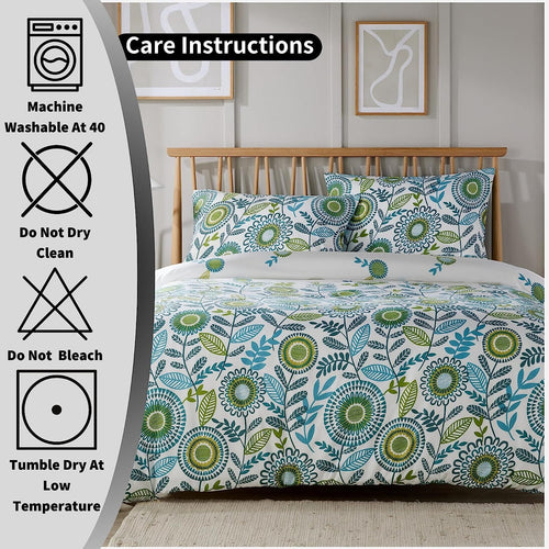 OLIVIA ROCCO Opulence Teal Printed Reversible Duvet Cover Set With Button Closure Single