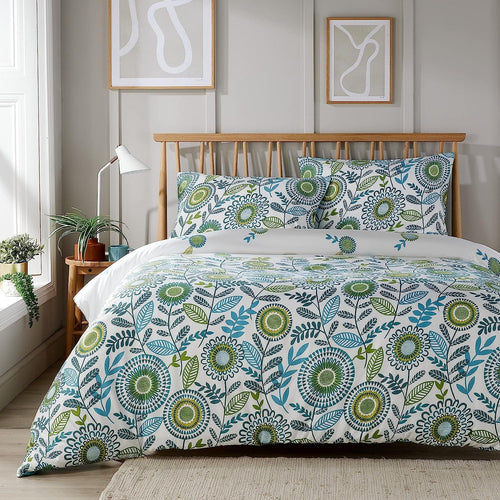 OLIVIA ROCCO Opulence Teal Printed Reversible Duvet Cover Set With Button Closure Single