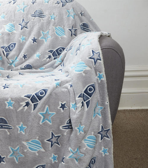 OLIVIA ROCCO Outer Space Glow In The Dark Teddy Fleece Duvet Set For Children for Easy-Care Everyday Luxury